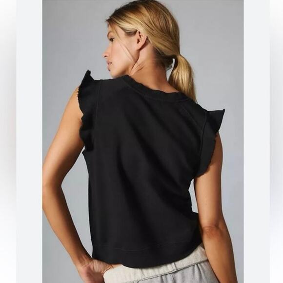 T.la Anthropologie Black Ruffle Sleeve Sweatshirt Top Women’s Size Large EUC - Picture 3 of 7